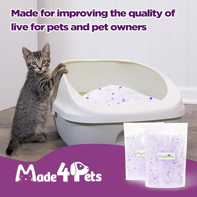 Made4Pets Cat Litter Crystals Kitty Litter Odor Control Crystal Litter Non Clumping No scooping Low Dust, Low Tracking, Lightweight, Dehydrates Waste,Lavenderโ 13.2 lbs (4 x 3.3 lb Packs)