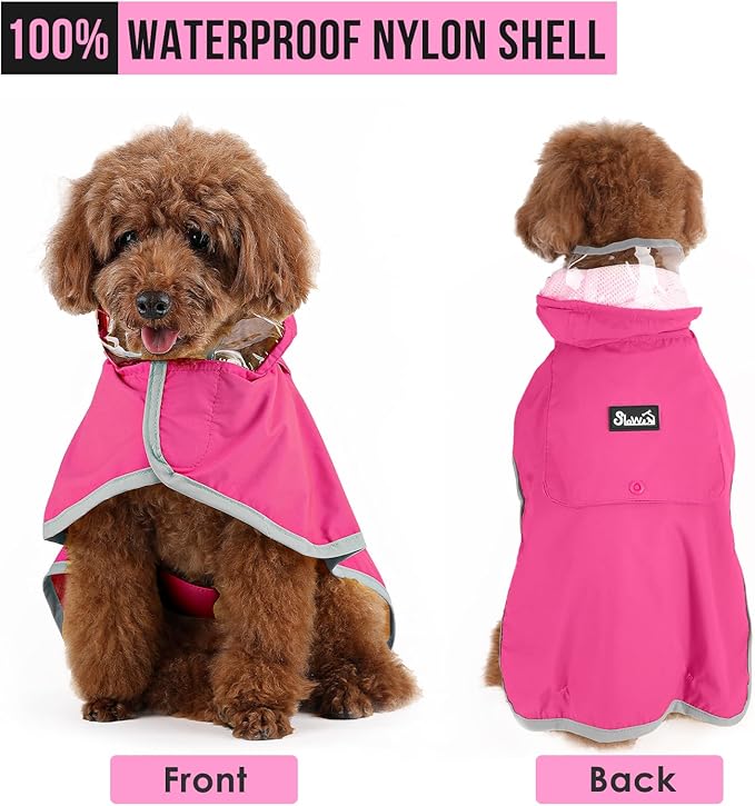 Lukovee Dog Raincoat, Adjustable Dog Rain Jacket with Clear Hooded Double Layer for Large Medium Small Dogs Puppies, Waterproof Rain Coat Poncho with Reflective Storage Pocket & Rim (Fuchsia, S)
