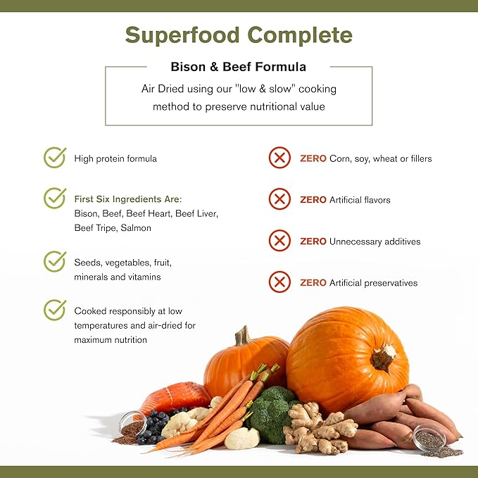 Superfood Complete, Air-Dried Adult Dog Food - High Protein, Zero Fillers, Superfood Nutrition by Katherine Heigl (11.5 oz, Beef & Bison Formula)