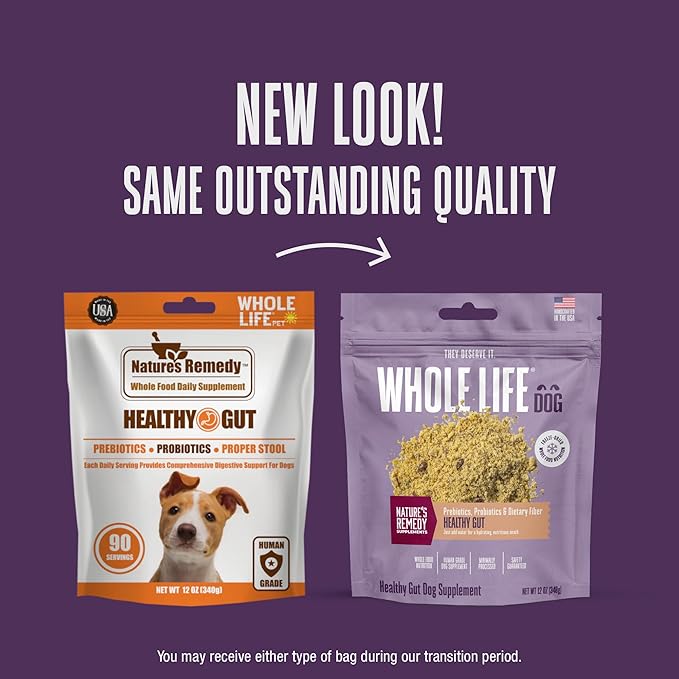Whole Life Dog Healthy Gut Daily Dog Supplements, Human Grade Probiotics for Constipation Relief, Anti-Diarrhea, Vomit Remedy & Digestive Support, Health Supplies - 90 Servings