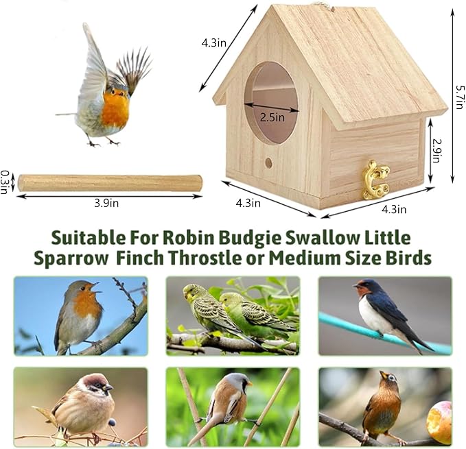 Tfwadmx Wooden Bird House, Pack of 2 Hanging Birdhouse for Outside, Wooden Nests Box Garden Patio DIY Decorative for Robin Budgie Swallow Little Sparrow Finch Throstle or Medium Size Birds
