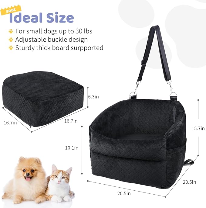 Dog Car Seat for Small/Medium Dogs, Upgrade Dog Booster Seat,Detachable and Washable Pet Car Seats with Thick Cushion Safety Leash and Storage Pockets(Black)