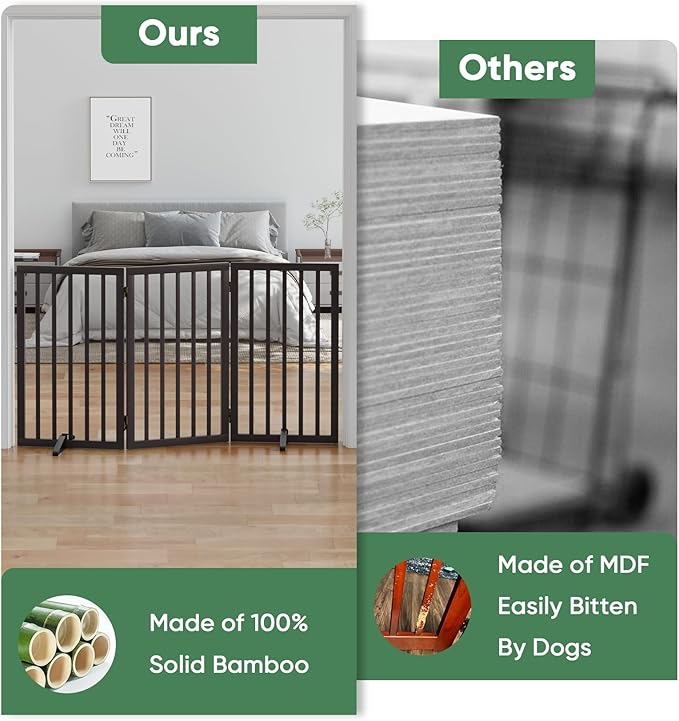 Dog Gates for Doorways, Tall Dog Gate Indoor, Foldable Pet Gates for Doorways Bedroom, Freestanding Puppy Gate with Metal Support Feet, Room Divider,3 Panels (Browm)