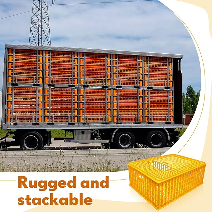 Sintuff 4 Pcs Poultry Carrier Crate Plastic Chicken Transport Crate Carrier Cage for Poultry Chicken Bird Duck Goose, 29.5 x 21.7 x 11.6 Inch, Yellow