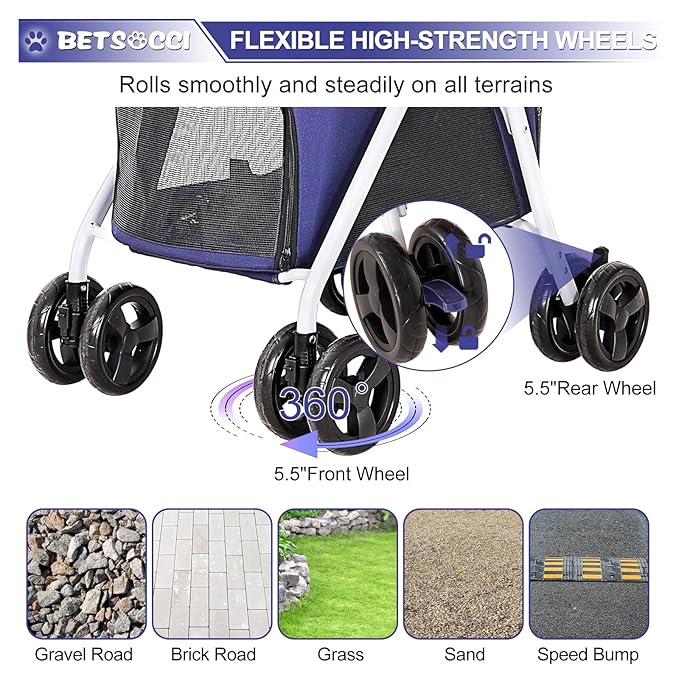 Double Dog Stroller with 2 Detachable Carrier, Portable Pet Stroller for Small Dogs & Cats Folding Lightweight Puppy Travel Carriage, 4 Wheels, Blue