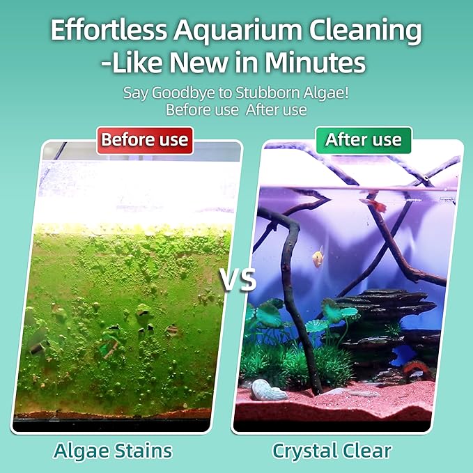 UPETTOOLS Algae Scraper for Glass Aquariums, 2 in 1 Adjustable Algae Scraper with 5 Stainless Steel Blades and Cleaning Brush, Aquarium Glass Cleaning Tools for 20-40 Gallon Fish Tank