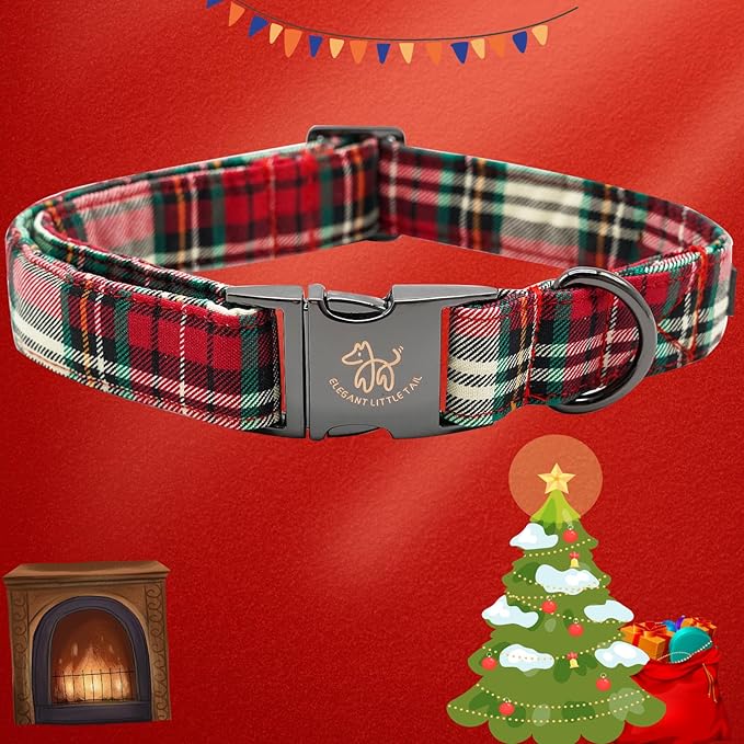 Elegant little tail Dog Collar, Christmas Red Plaid Pet Collar Cute Dog Collars Male or Female Pet Gift Adjustable Dog Collar for X-Small Dogs