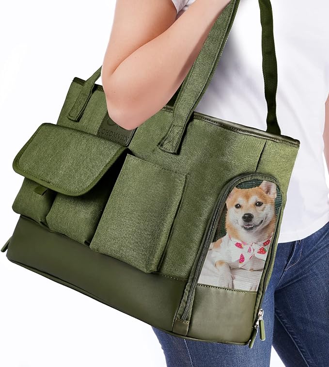 Dog Carrier, Cat Carrier, Pet Carrier, Foldable Waterproof Premium Oxford Cloth Dog Purse, Portable Bag Carrier for Small to Medium Cat and Small Dog(Green)
