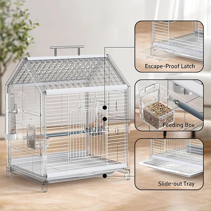 20.5 inch Pet Small Bird Cage, Parrot Cage, Portable Bird Carrier, Temporary Bird Cage in Car, for Home, Outing, Pet Clinic, Temporary Placement, for Small Medium Birds, Clear