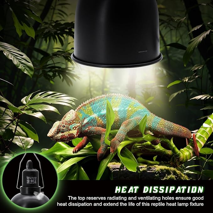 Reptile Light Fixture with Dimming Switch and Timer, 5.5 Inch Deep Dome Reptile Heat Lamp Fixture, Reptile Lamp Fixture Cap for UVB Bulb Basking Heat Bulb for Reptile Glass Terrariums, 2PCS