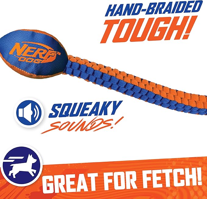 Nerf Dog Vortex Chain Tug Dog Toy with Squeaker Football Head, Lightweight, Durable, Water Resistant, 30 Inches, For Medium to Extra-Large Breeds, Single Unit (3474)