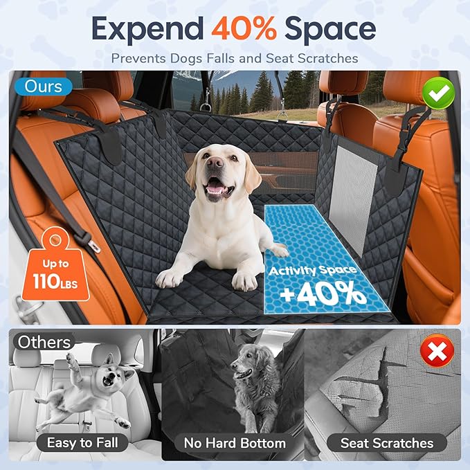 Dog Car Seat for Large Medium Dogs - Hard Bottom Back Seat Extender for Dogs - Waterproof Non-Slip Pet Carseat for Medium Sized - Dog Hammock for Car SUV Truck