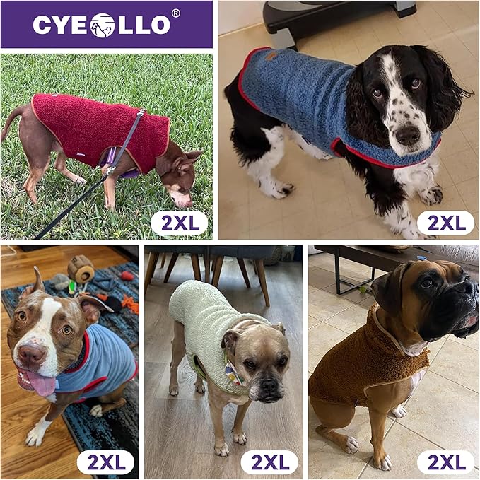 cyeollo Warm Dog Coat Fleece Sherpa Winter Sweater Coats, Turtleneck Reversible Jackets for Small Medium Large Dogs with Leash Hole, Soft Cold Weather Vest, Burgundy, XXL