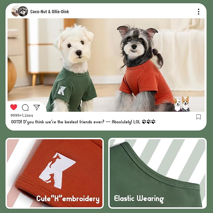 Koneseve Dog Shirt Soft Cotton Stretchy Clothes for Medium Large Dogs 2-Pack Rust & Mist Green 5XL