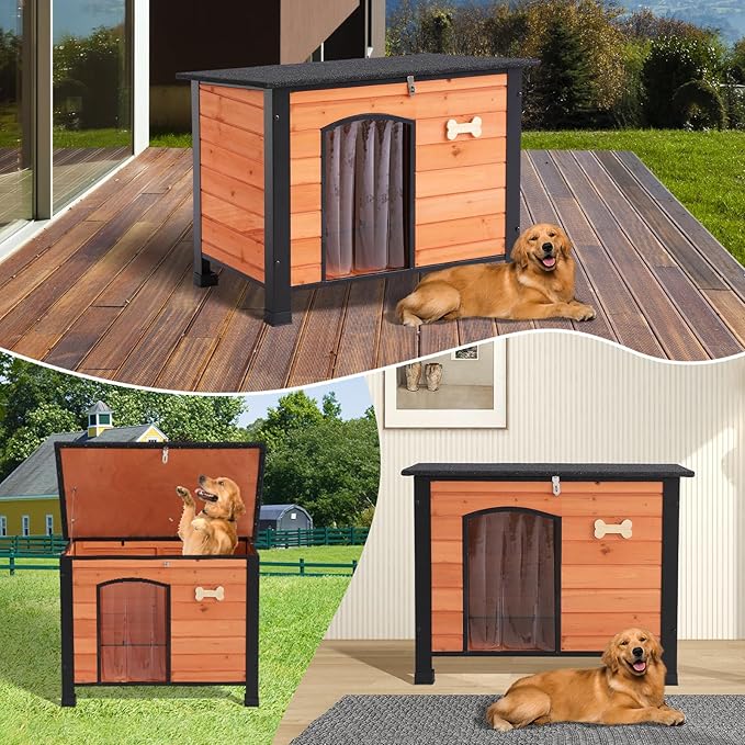 Outdoor Dog House, Indoor Outdoor Doghouse Puppy Shelter Dog House with Iron Frame,Anti-Bite Design Dog Home for Small Medium Some Large Dogs (Orange, Small)