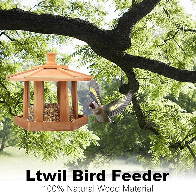 Bird Feeders for Outdoors Hanging Rain-Proof Roof Platform Wild Bird Feeder for Outdoors Garden Decoration (Large)