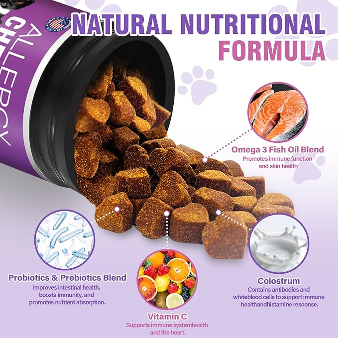 Dog Allergy Chews 500PCs, Dog Allergy and Itching Skin Relief Anti Itch Aller Immune Bites for Dogs Itching Licking Paws Treatment Relief Itchy Chew Probiotics Vitamins for Skin and Coat Allergies