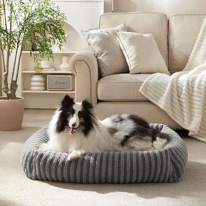 MIXJOY Medium Dog Beds for Medium Sized Dog, Calming Warming Pet Beds, Washable Dogs Bed with Removable Cover, Rectangle Pet Bed with Non-Slip Bottom, 25"x21"x7", Grey