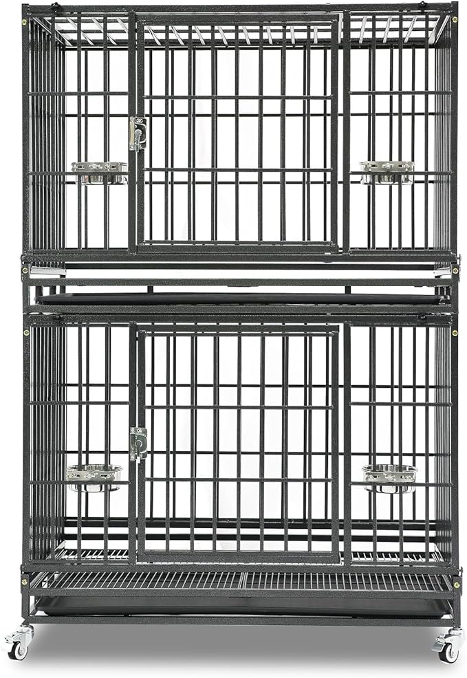 Homey Pet Two Levels 37 Inch Dog Crate, Escape Proof Dog Cage Kennel Indoor with Top Access and Lockable Wheels, Removable Tray, Heavy Duty Dog Crates for Medium/Small Dogs
