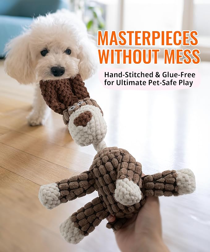 3-Pack Squeaky Plush Dog Toys - Adorable Animal Designs with Soft Cotton Filling, Cute Stuffed Dog Chew Toys for Small, Medium Non-Aggressive Chewing Dogs Chewer (Giraffe&Donkey&Dog)