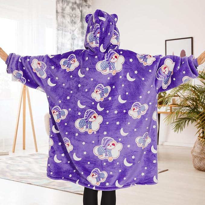 THREE POODLE Wearable Blanket Hoodie for Women, Oversized Sherpa Sweatshirt Blanket for Adults Men, Cozy Hooded Blankets, Glow in the Dark, Gifts for Teen Girls Women Mom Sister