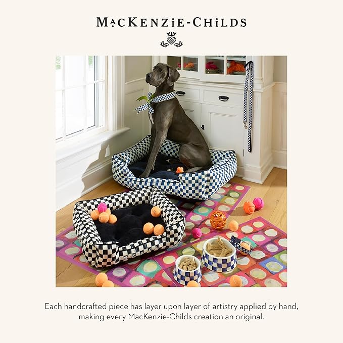 MACKENZIE-CHILDS Pet Bowl, Cute Cat and Dog Bowl for Food and Water, Blue-and-White Royal Check, Large