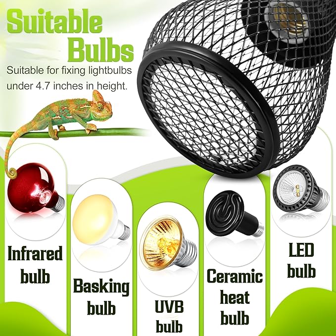 Reptile Anti-Scald Lampshade, Reptile Heat Lamp Mesh Cage Lampshade Cover Pipe with Cable Protection for Reptile Turtles Chicks Lizard Snake