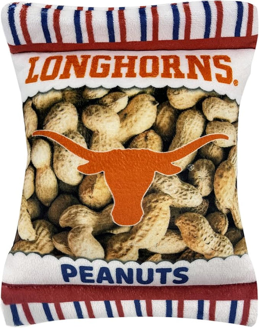 NCAA Texas Longhorns Crinkle FINE Plush Dog & CAT Squeak Toy- Cutest Stadium Peanuts Snack Toy for Dogs & Cats with Inner Squeaker & Beautiful Football/Basketball Team Name/Logo