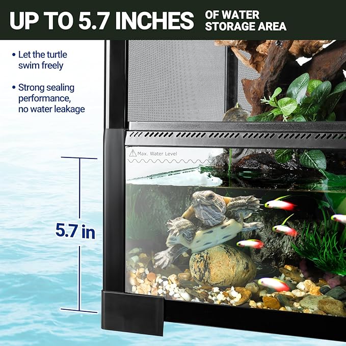 REPTI ZOO 100 Gallon Extra Tall Large Reptile Tank, 36x18x36 Vertical Reptile Terrarium, Chameleon Cage with Screen Ventilation, Water-Land Turtle Tortoise Aqua Terrarium with Drainage Pipe