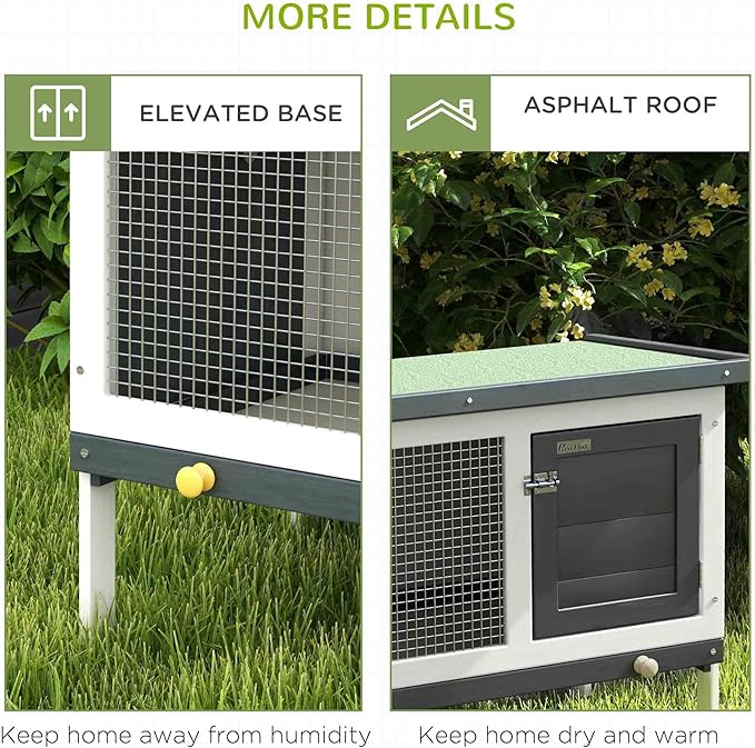 PawHut 35" Wooden Rabbit Hutch Indoor, Bunny Cage Outdoor, Guinea Pig House with Pull-Out Tray, and Openable Asphalt Roof, Black
