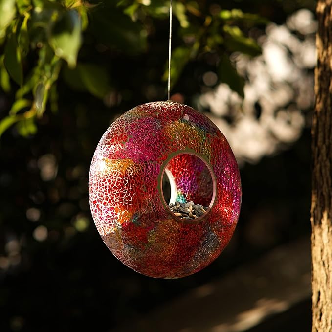 Topadorn Mosaic Bird Feeder - Hanging Circular Fly-Through Feeder for Wild Birds