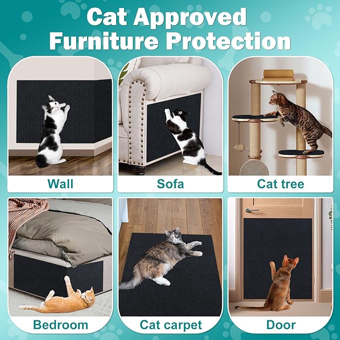 196.8x15.8 Cat Wall Scratcher Mat with Nano Tape,Anti Cats Scratch Furniture Couch Carpet Corner Protector for Indoor,Trimmable Cat Scratching Pad Board Sofa Replacement