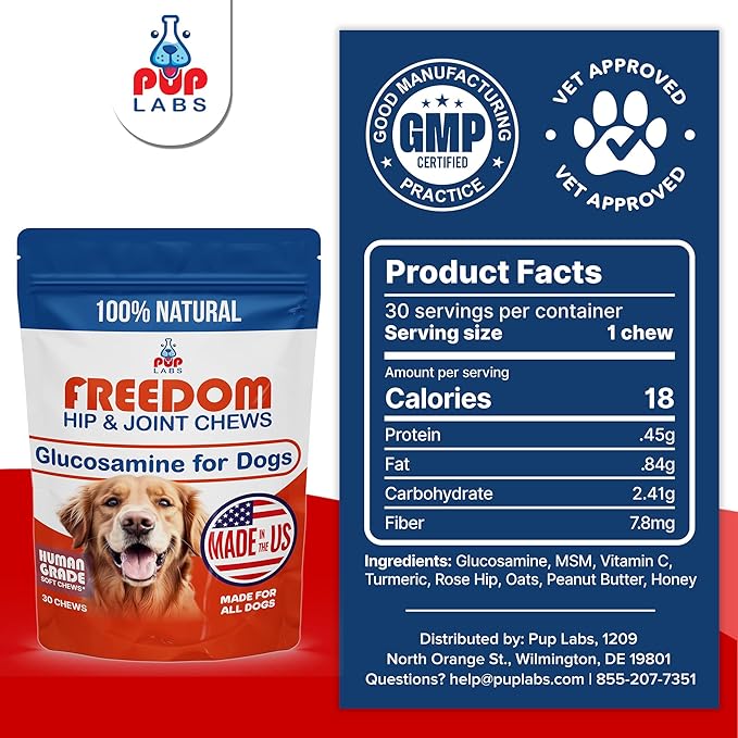 Freedom Joint Chews, Dog Glucosamine Packed with Super Nutrients, Delicious Hip and Joint Chews for Dogs, Pain Relief for Dog Joints to Keep Your Pup Happy and Active, Made in USA, 30 Chews