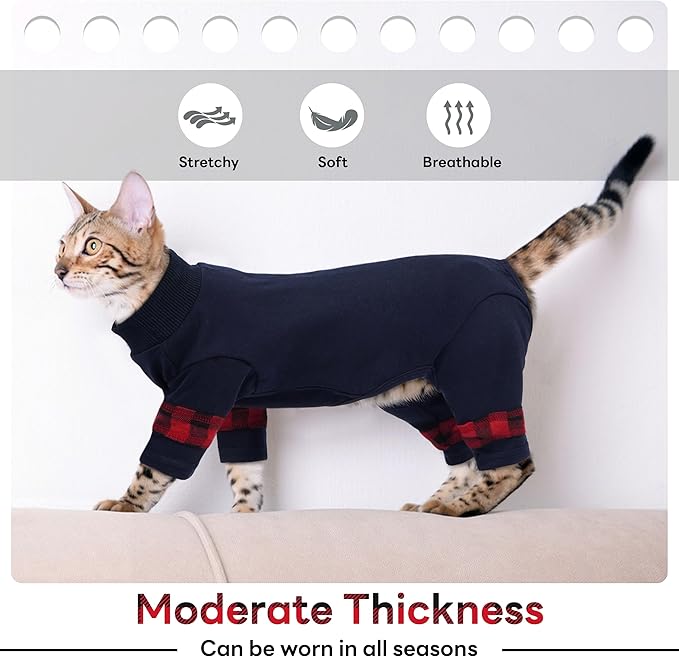 PUMYPOREITY Comfy Cat Pajamas, Versatile Cat Shirt for All-Day Wear, Soft Stretchy Sweater with Back Snap for Easy Wear, Breathable Recovery Suit for Surgery Recovery, XL, Blue