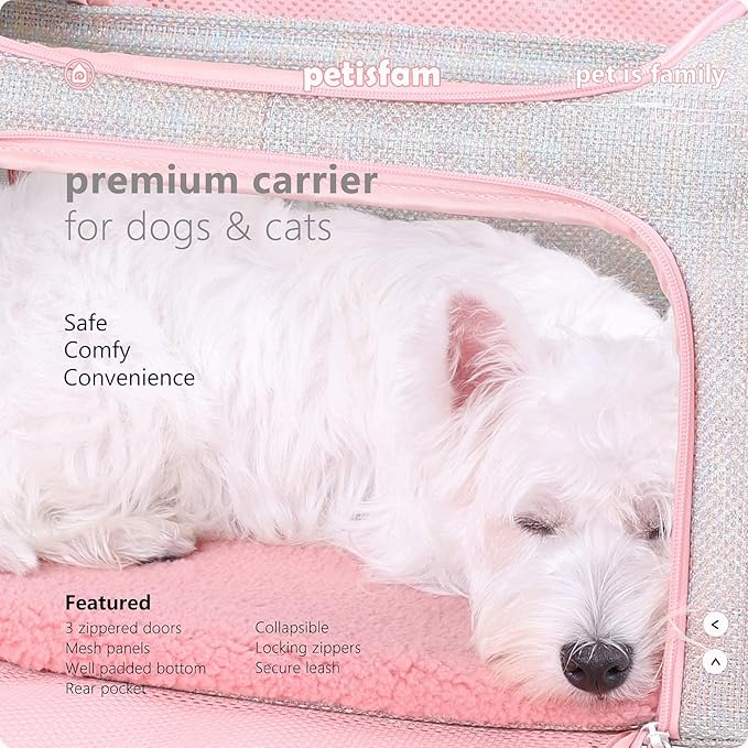 petisfam Soft Cute Travel Pet Carrier Bag for Medium Cats, Kitty and Puppy, Fantasy Pink, M