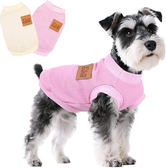 2 Pack Dog Shirt Vest Dog Clothes for Small Dogs Summer Waffle Puppy T-Shirts Soft Sleeveless Pet Clothes Lightweight Medium Large Doggy Outfit Cat Clothing (Pink+Beige, X-Large)