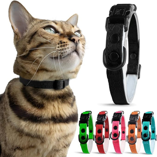 OutdoorBengal Durable Cat Collar Breakaway with Soft Padding for medium to large cats - Thin Heavy Duty Tactical Fabric, Comfortable, Quick Release Breakaway Cat Collars, No Bell Collar (Black, Adult)