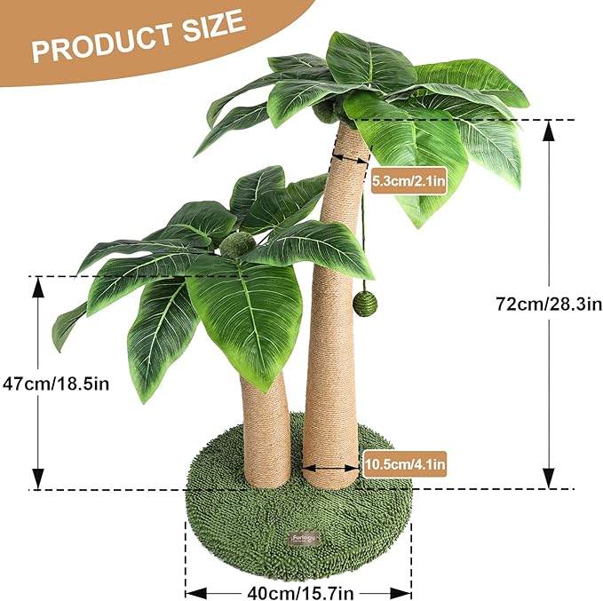 Cat Scratching Post, 35" Tall Cat Scratcher with Natural Sisal Rope, 5 Interactive Toy Balls and 2 Curved Design Scratching Posts for Indoor Cats Adults and Kitten (Style B)