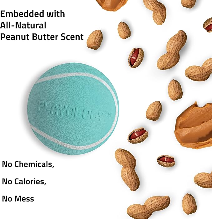 Playology Squeaky Dog Toy | Durable Rubber Interactive Dog Ball | Peanut Butter Scented Fetch Ball for Medium Dogs | Floating Dog Toy Made from Non Toxic Materials