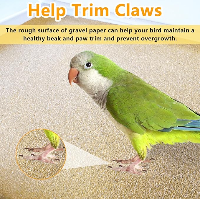 30PCS Gravel Paper for Bird Cage, 17 x 11 inch Cuttable Sea Sand Paper Liners, Calcium Sandpaper for Hard-Billed Birds, Bird Cage Liners for Parrots,Cockatiels & All Your Feathered Friends