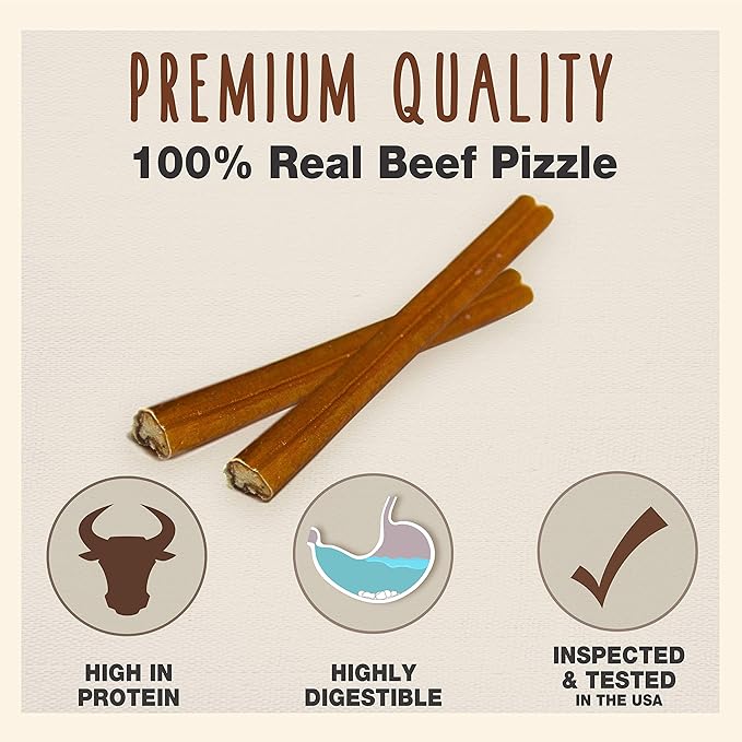 Cadet Bully Sticks for Small Dogs – All-Natural Beef Pizzle, High Protein, Low Fat, Long-Lasting, Grain & Rawhide-Free Dog Chews for Aggressive Chewers, Small (25 Count)