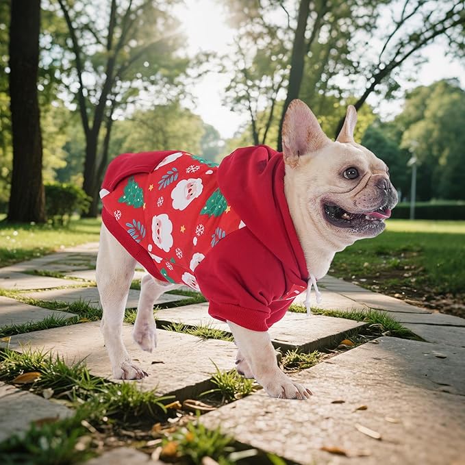 KOOLTAIL Christmas Dog Hoodie for Small Medium Large Dogs - Warm Clothes with Leash Hole, Soft Winter Pet Sweater Hat Hooded Sweatshirt, Clod Weather Coat Outfit for Puppy Cat Girls Boys Red Green, S