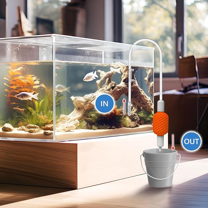 PINVNBY Aquarium Vacuum Gravel Cleaner Kit Manually Fish Tank Cleaner with Cleaning Brush & Suction Cup Fish Tank Water Changer Aquarium Siphon Sand Cleaning for Small Fish Tank