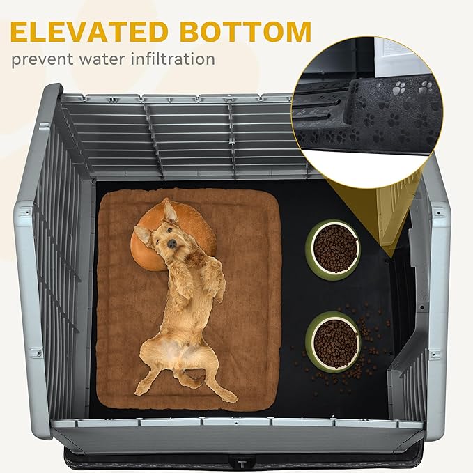 DWVO Spacious and Durable Dog House for Small to Medium Dogs, Indoor & Outdoor Use, Weatherproof, Easy to Assemble (34.5''L*30.9''W*32''H, Black)