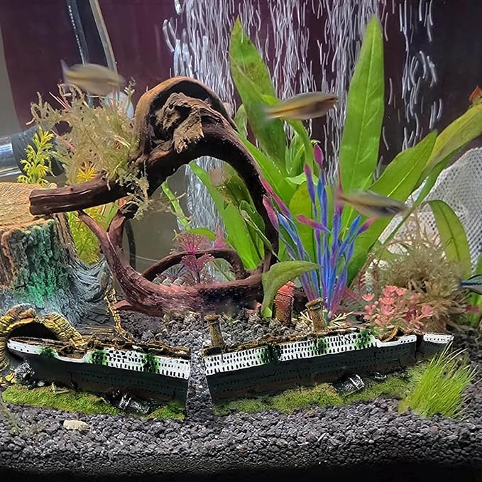 Titanic Shipwreck Aquarium Decorations Ship Wreckage Aquarium Ornament for Fish Tank Sunken Ship Ornament Aquarium Environment Friendly Decorations – Medium (White)