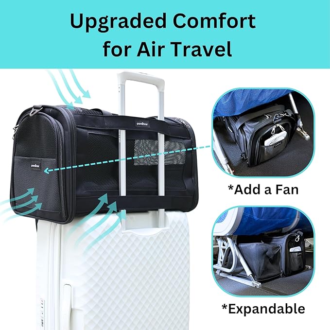 Crash-Tested & Airline Approved Dog Carrier (Test with FMVSS 213b -5 Star Safety Rated) | Expandable, Zipper Locks, Fan Pocket | TSA Pet Carrier Airline Approved & Cat Car Seat for Pets Under 9lbs