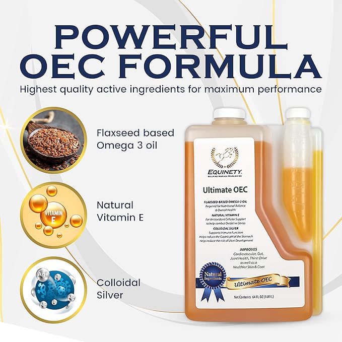 Ultimate OEC – Horse Supplements & Hoof Supplements for Horses - Omega 3 with Flax Seed, Horse Oil, Vitamin E for Horses & Coat Defense - Vet-Approved Joint Supplement & Hoof Oil