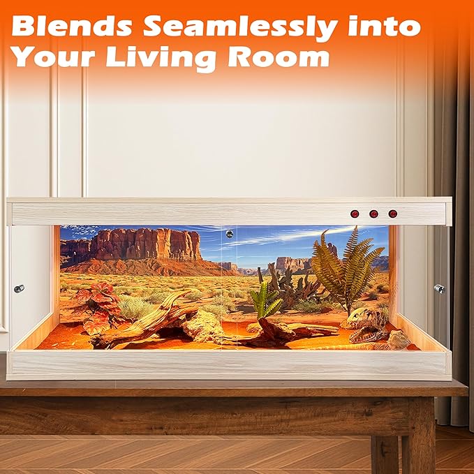 Royxen Tempered Glass Reptile Tank 80 Gallon,Reptile Enclosure with Metal Mesh Top and Lockable Design, Bearded Dragon Tank for Lizard Habitat,48"x20"x20", Oak