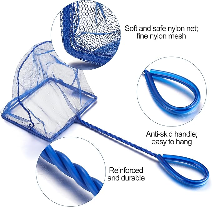 Mogoko 2 Pack Aquarium Net Fish Net, Small Net, Multi-Size Fine Mesh Aquarium Net with Long Plastic Handle for Fish Tank