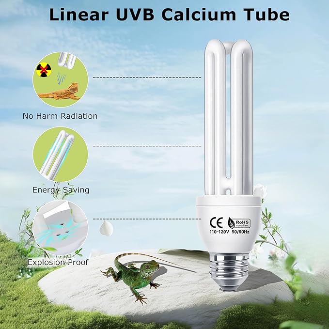 Linear UVB 5.0 Tube 26W, Compact Fluorescent Tropical Lamp, UVB Bulb for Reptile, Chameleon, Iguana, Tree Frog, Ideal Light for Amphibian Habitat & Terrarium Tank